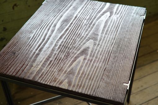 Custom Made Southern Industrial Design Modern End Table With Reclaimed Wood Top. Rustic/Steel/Wood