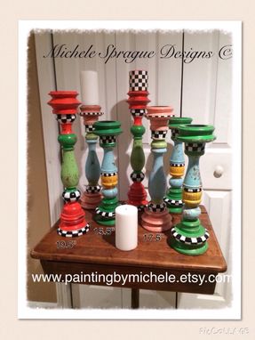 Custom Made Painted Candle Holder // Whimsical Wood Weathered Candlesticks// Candle Holders Pillars