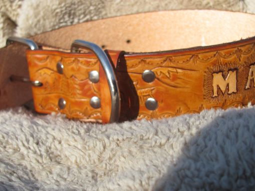 Custom Made Extra Large Dog Collar With Wilderness Scene, Personized