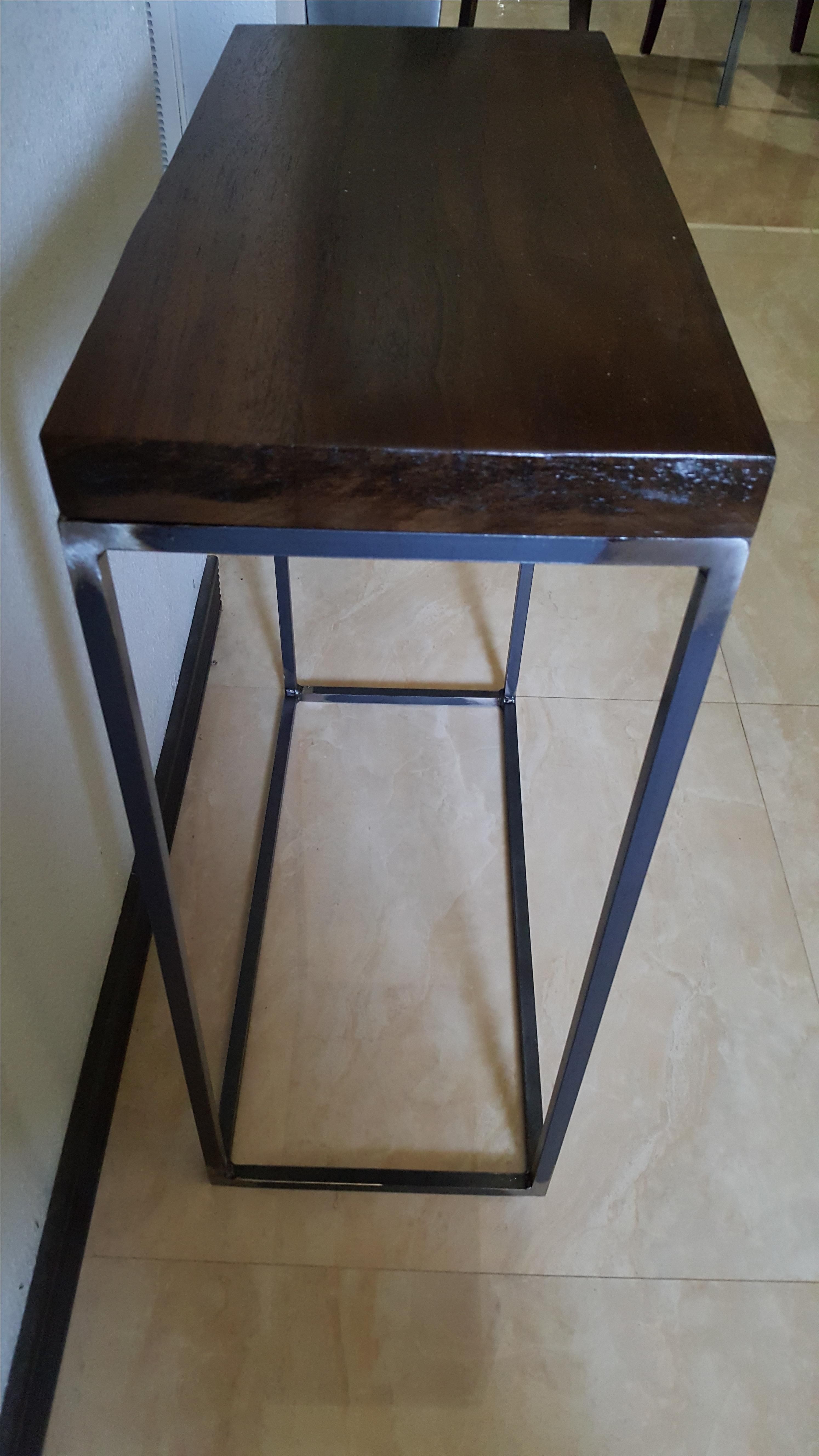 Handmade Simplistic Modern Metal Base End Table With Walnut Top by