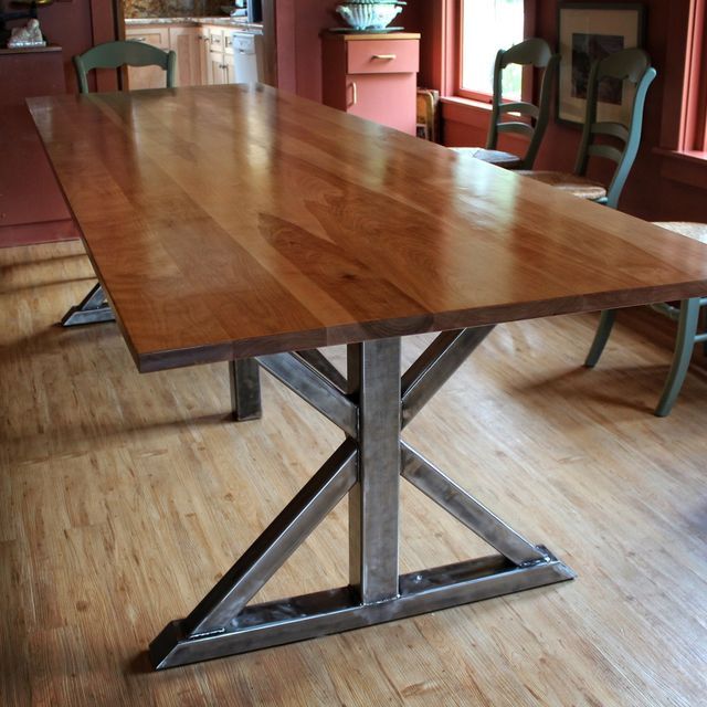 Handmade Birch And Steel Trestle Dining Table By Higgins Fabrication Handmade Birch And Steel Trestle Dining Table By Higgins Fabrication Custommade Com
