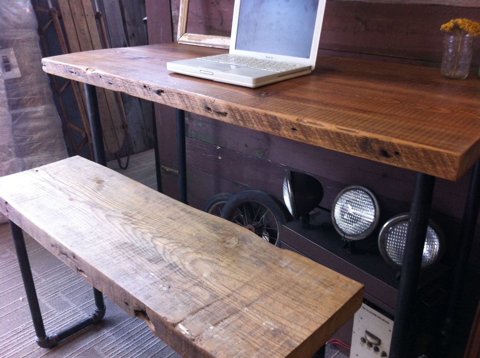 Industrial Salvaged Wood Desk, Distressed Wood Home Office Desk