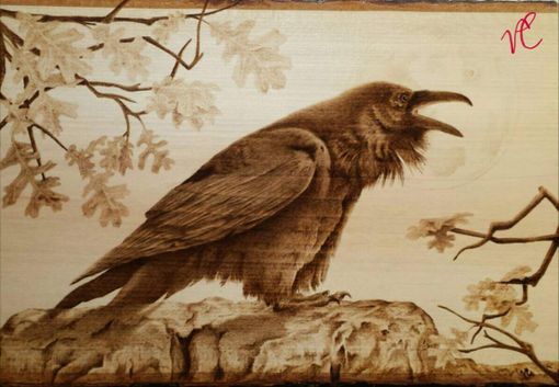 Custom Made Pyrography Fine Art - Raven