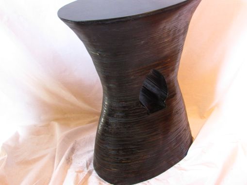 Custom Made Lovely Carved Wood End Table Stack Laminated Ebony Ebonized Polished