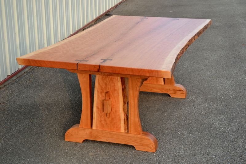 Hand Crafted Live Edge Cherry Dining Table With Live Edge Trestl By Corey Morgan Wood Works 3918