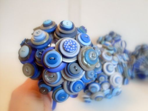 Custom Made Blue And Grey Buttons Bridal Bouquet