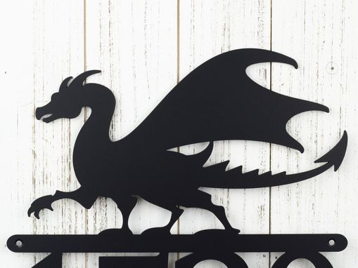 Custom Made Metal House Number Sign, Dragon - Matte Black Shown