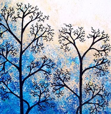 Custom Made Trees Painting, Abstract Landscape, Original Large Contemporary Fine Art Acrylic, Blue Tree