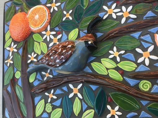 Custom Made Through The Thicket, Bird And Citrus Mosaic Wall Art