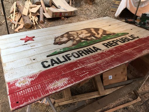 Custom Made Rustic Reclaimed Wood California Flag