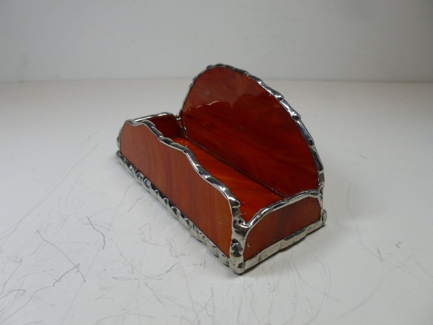 Custom Stained Glass Business Card Holder In Orange by Glass Monkey