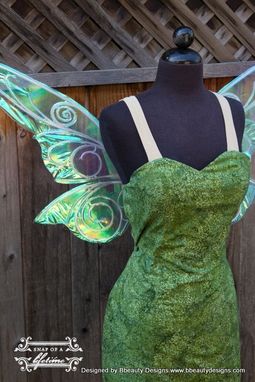 Custom Made Tinkerbell Pixie Print Dress With Light Up Fairy Wings Costume