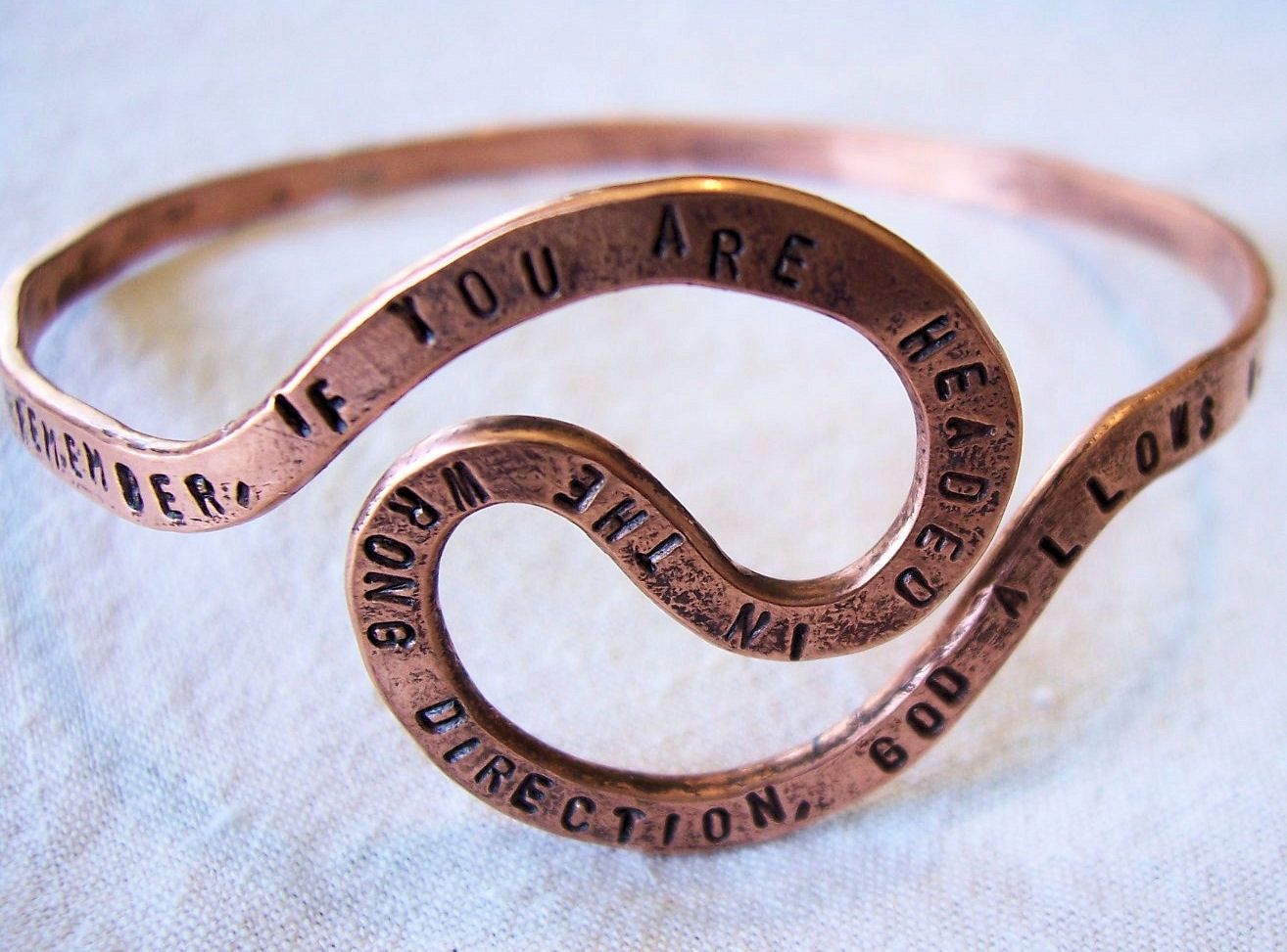 Hand Crafted Personalized Memorial U Turn Quote Copper Bangle Hand Crafted Personalized Memorial U Turn Quote Copper Bangle Bracelet By Freckle Patch Design Custommade