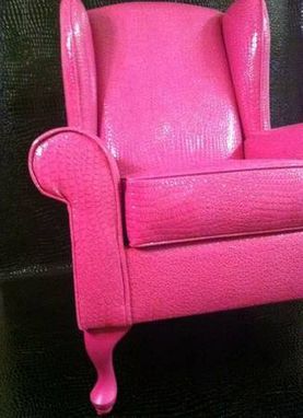 Custom Made Hot Pink Faux Croc Wing Back Chair