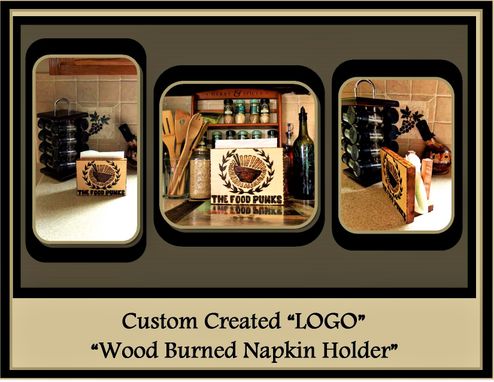 Custom Made Custom Napkin Holder, Hand Created With Wood Burned Images And Words