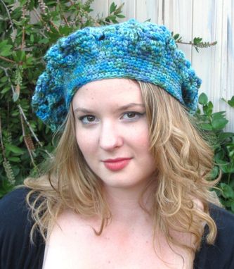 Custom Made Beret Hat, Teal, Soft, Lacy Crochet, Washable