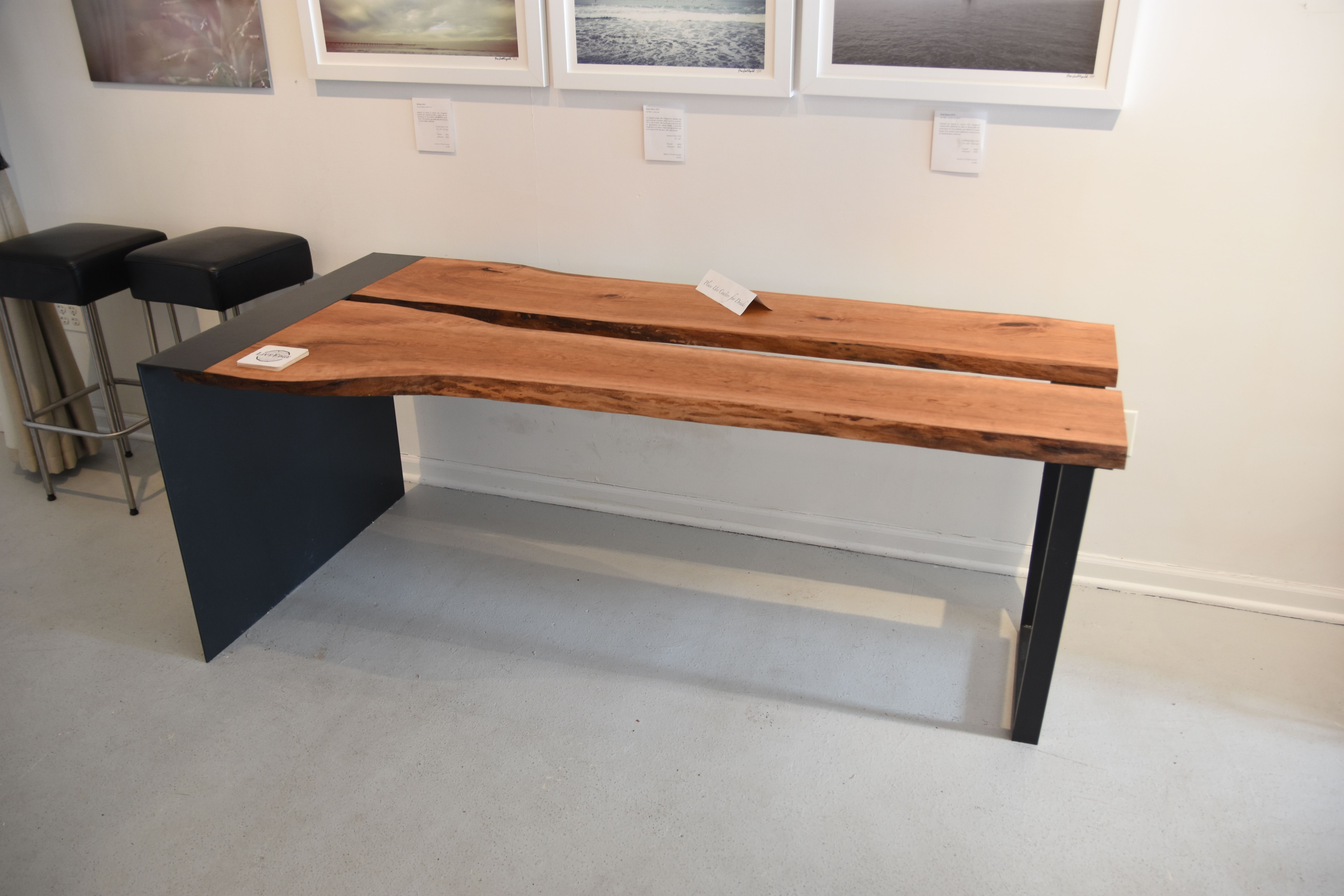 Custom Made Live Edge Metal Waterfall Dining Table by