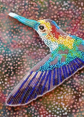 Custom Made Seed Bead Embroidered Hummingbird