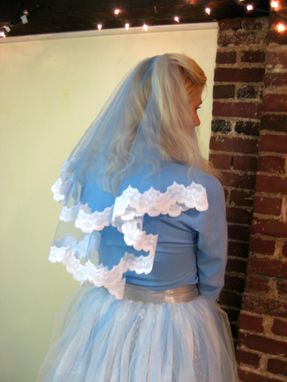 Custom Made Kate - Handmade Blue Oval Veil With White Lace Trim