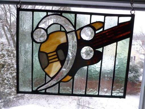 Custom Made Beveled Fender Bass And F Clef Stained Glass Panel