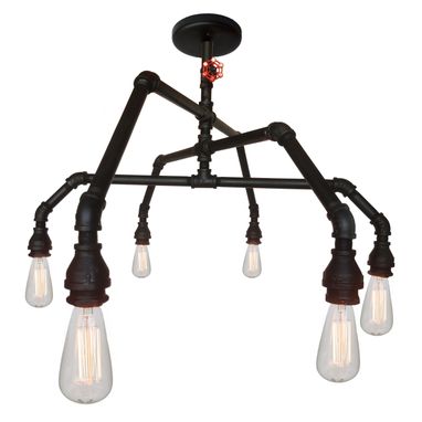 Custom Made Industrial Rustic Pipe And Vintage Valve Chandelier - 6 Light