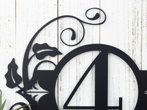 Custom Made Metal House Number Sign, Vines, 1 Digit - Matte Black Shown