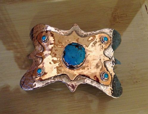 Custom Made Turquoise Belt Buckle In Gold And Sterling Silver