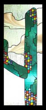 Custom Made Deco-Style Saguaro Cactus In Stained Glass