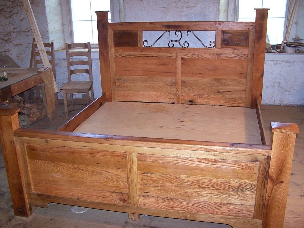 Buy Custom Reclaimed Wood And Hand Forged Wrought Iron Accents Craftsman Style Platform Storage Bed Made To Order From The Strong Oaks Woodshop Custommade Com