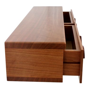Custom Made 2 Drawer Floating Shelf | Solid Cherry Wood | Hand Carved Bubinga Drawer Pulls
