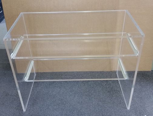 Custom Made Acrylic Desk, Straight Edge, Slab Leg With Pull Out Shelves - Made To Order, Custom Sizes Welcome