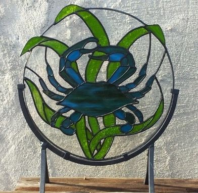 Handmade Stained Glass Panel - Blue Crab D-3 by Terraza Stained Glass ...