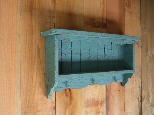 Custom Made Turquoise Blue Wall Shelf, Distressed, Handmade, Cedar, Shabby Chic, French