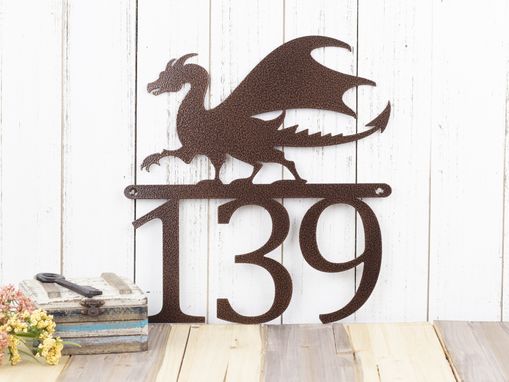 Custom Made Metal House Number Sign, Dragon - Copper Vein Shown