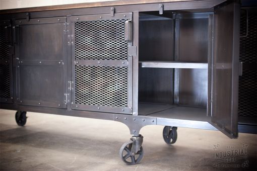 Custom Made Custom 9' Industrial Rolling Media Cabinet, Modern Industrial Console Table, Accent Table