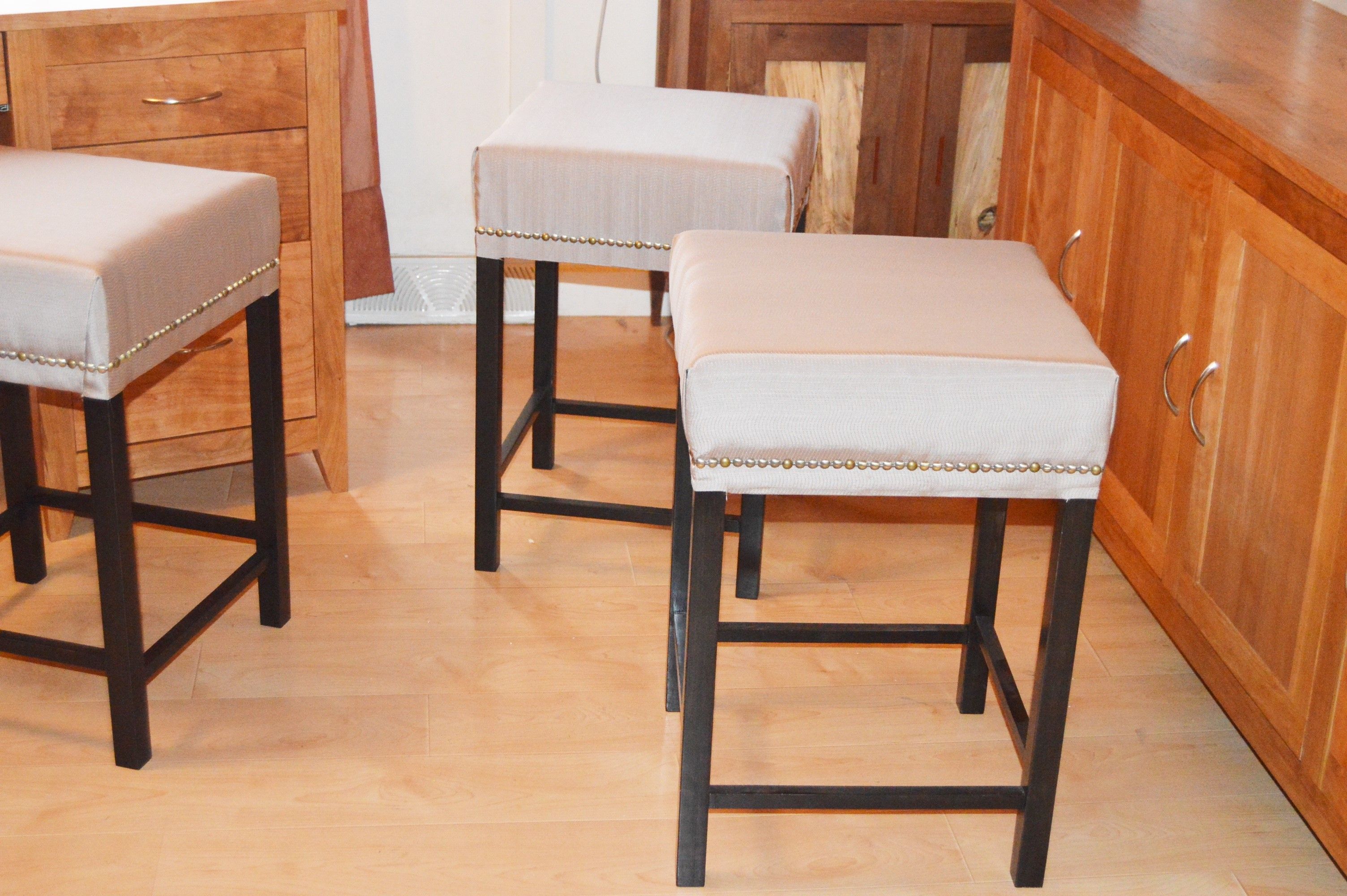 Buy Hand Made Stained Solid Maple Kitchen Stools With Custom Cushions
