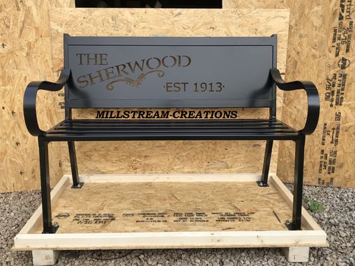 Custom Made Custom Built Metal Memorial Park Bench With Custom Design In Backrest Outdoor Or Indoor