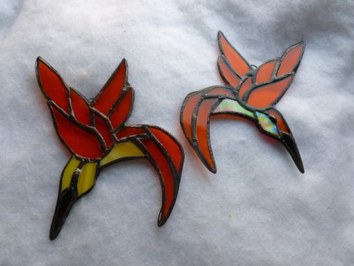 Custom Made Iridescent Stained Glass Ruby-Throated Hummingbird In Bright Colors