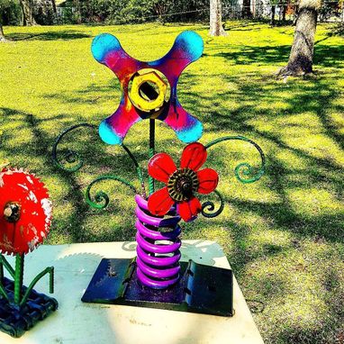 Custom Made Outdoor Metal Flower Sculpture By Raymond Guest
