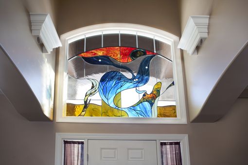 Custom Made Stained Glass Arched Transom Memorial Window