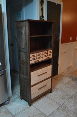 Custom Made Solid Figured Walnut And Curly Maple Dresser, File Cabinet / Bookcase W/ 12 Drawers