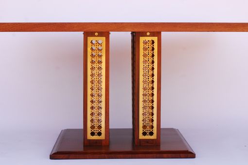 Custom Made African Mahogany Dining Table With Brass Inlay