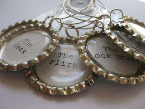 Custom Made Upcycled Bottle Caps Mean Friends Wine Charms In Set Of 6