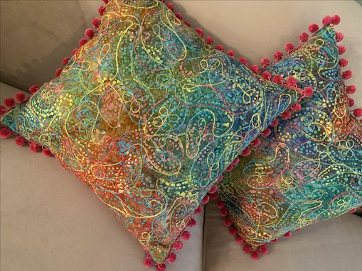 Custom Made Designer Quilted Pillows With Pom-Poms