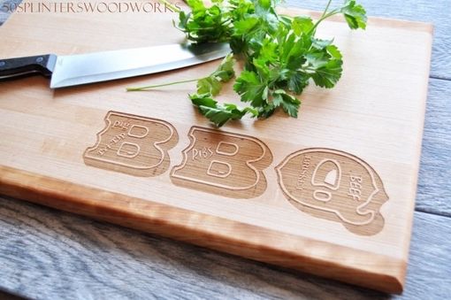 Custom Made Engraved Edge Grain Cutting Board In Beech And Cherry