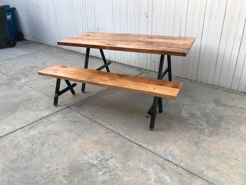 Custom Made Dining Set, Metal And Reclaimed Wood