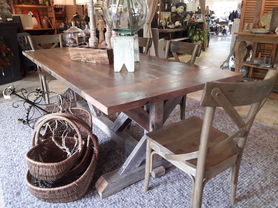 Custom Made Reclaimed Fir And Pine Trestle Table by Debner Fine Art and