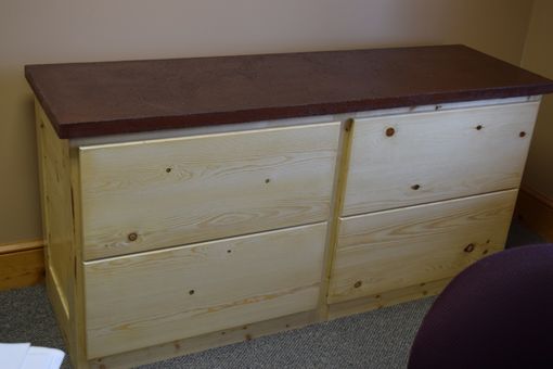 Custom Made 4 Drawer Credenza File Cabinet In Knotty Pine, With Concrete Countertop