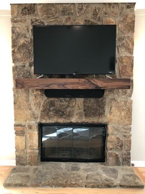 Custom Made Hidden Storage Mantel, Knotted Walnut Fireplace Mantel With Drop Front Media Storage