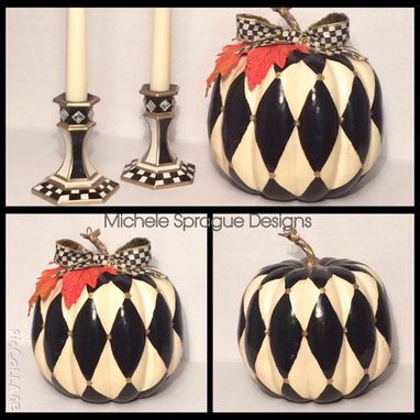 Custom Made Harlequin Painted Pumpkin // Gold Black Painted Pumpkin